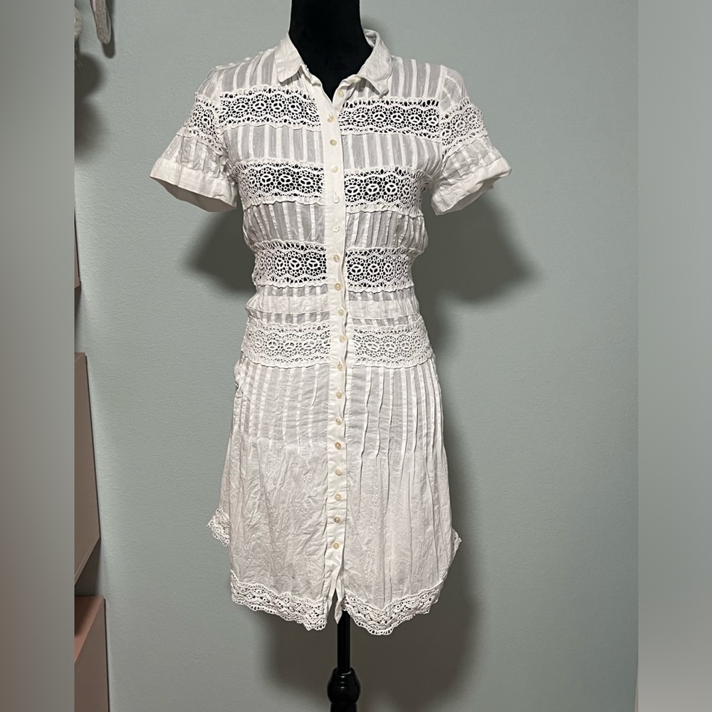 A LA PLAGE Crochet Detail Button Front Dress - S